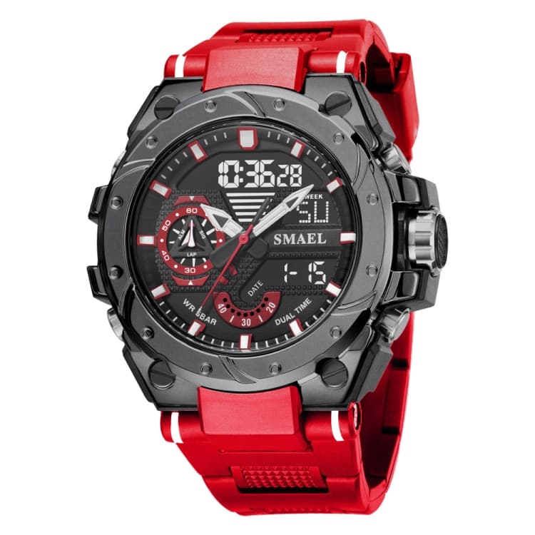SMAEL 8060 Waterproof Sports Alloy Men Watch Luminous Display HD Mirror Watch(Red) - Immagine 1