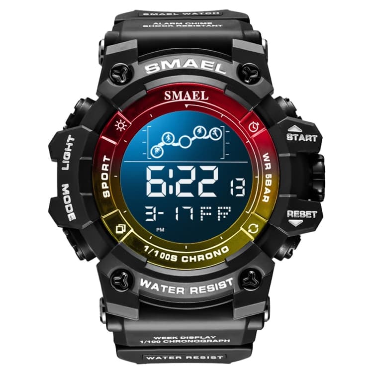 SMAEL 8082 Outdoor Waterproof Sports Multifunctional Luminous Timing Electronic Watch(Black Colorful Red Yellow) - Immagine 1