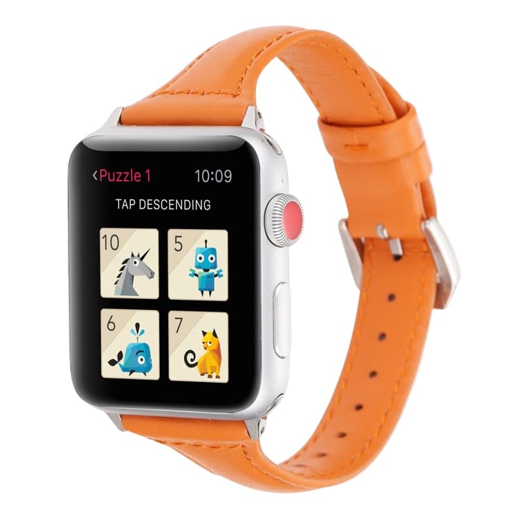 Cinturino per Orologio in Pelle da Vita Stretta per Apple Watch Serie 9&8&7 41mm / SE 3&SE 2&6&SE&5&4 40mm / 3&2&1 38mm (Arancione) - Immagine 1