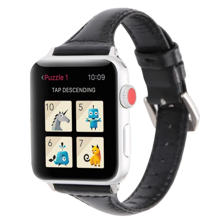 Cinturino per orologio in pelle da vita sottile per Apple Watch Ultra 49mm e Watch Ultra 2 49mm / Series 9&8&7 45mm / SE 3&SE 2&6&SE&5&4 44mm / 3&2&1 42mm (Nero) - Immagine 1