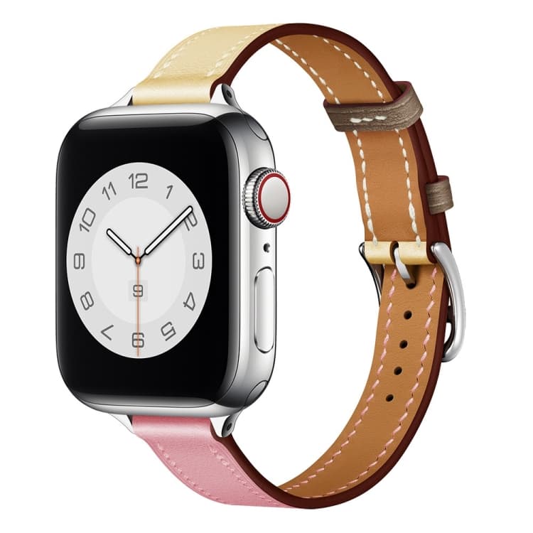 Small Waist Leather Watch Band For Apple Watch Ultra 49mm&Watch Ultra 2 49mm / Series 9&8&7 45mm / SE 3&SE 2&6&SE&5&4 44mm / 3&2&1 42mm(Cherry Pink + Pink White)