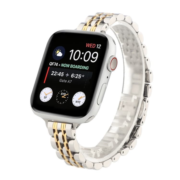 Cinturino per orologio in acciaio inossidabile con sette perline per vita piccola per Apple Watch Series 7 45mm / 6 & SE & 5 & 4 44mm / 3 & 2 & 1 42mm (Tra oro) - Immagine 1
