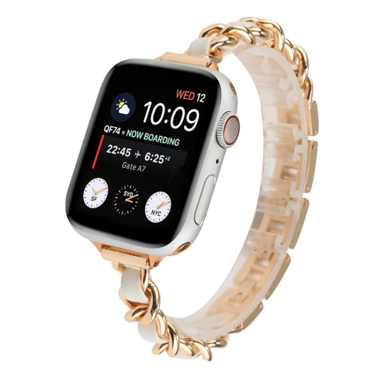 Small Waist Stainless Steel Strap Watch Band For Apple Watch Ultra 49mm&Watch Ultra 2 49mm / Series 9&8&7 45mm / SE 3&SE 2&6&SE&5&4 44mm / 3&2&1 42mm(Rose Gold White) - Immagine 1