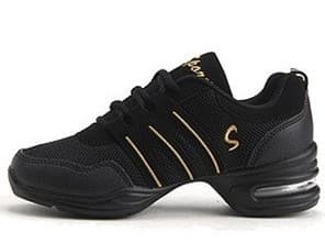 Scarpe da ballo moderne con suola morbida in mesh traspirante, scarpe rialzate per donna, taglia 40 (nero oro) - Immagine 1