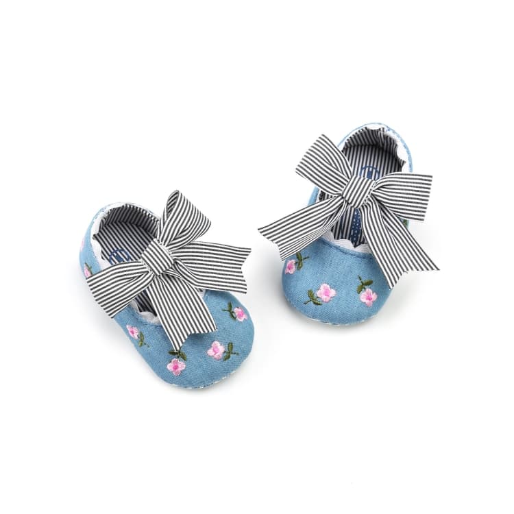 Scarpe per bambini con suola morbida antiscivolo, scarpe da principessa per neonati (denim ricamato)