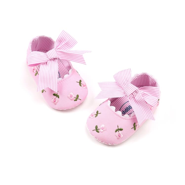 Scarpe per bambini con suola morbida antiscivolo, scarpe da principessa per neonati (ricamate rosa)