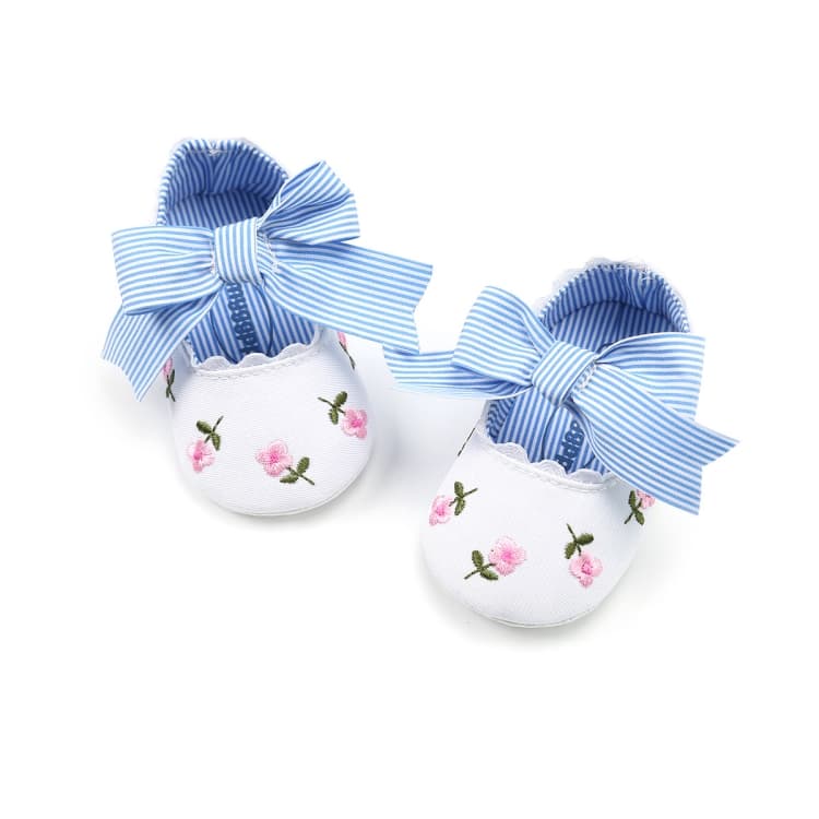 Scarpe per bambini con suola morbida antiscivolo, scarpe da principessa per neonati (ricamate bianche) - Immagine 1