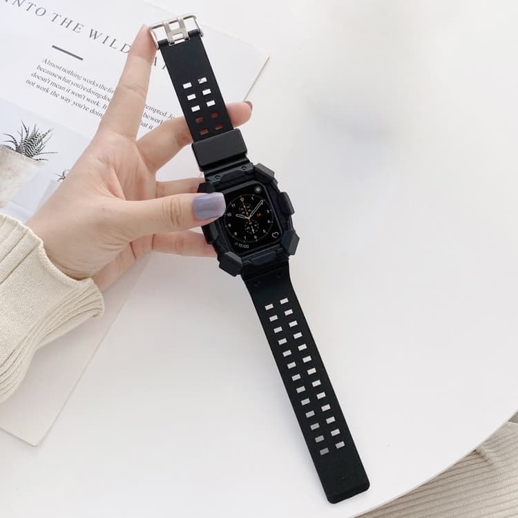 Solid Color Integrated TPU Watch Band For Apple Watch Series 8&7 45mm / SE 2&6&SE&5&4 44mm / 3&2&1 42mm(Black) - Immagine 1