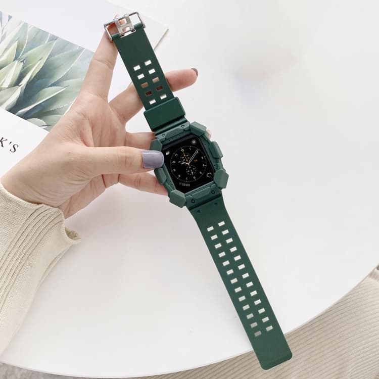 Solid Color Integrated TPU Watch Band For Apple Watch Series 9&8&7 41mm / SE 3&SE 2&6&SE&5&4 40mm / 3&2&1 38mm(Green) - Immagine 1