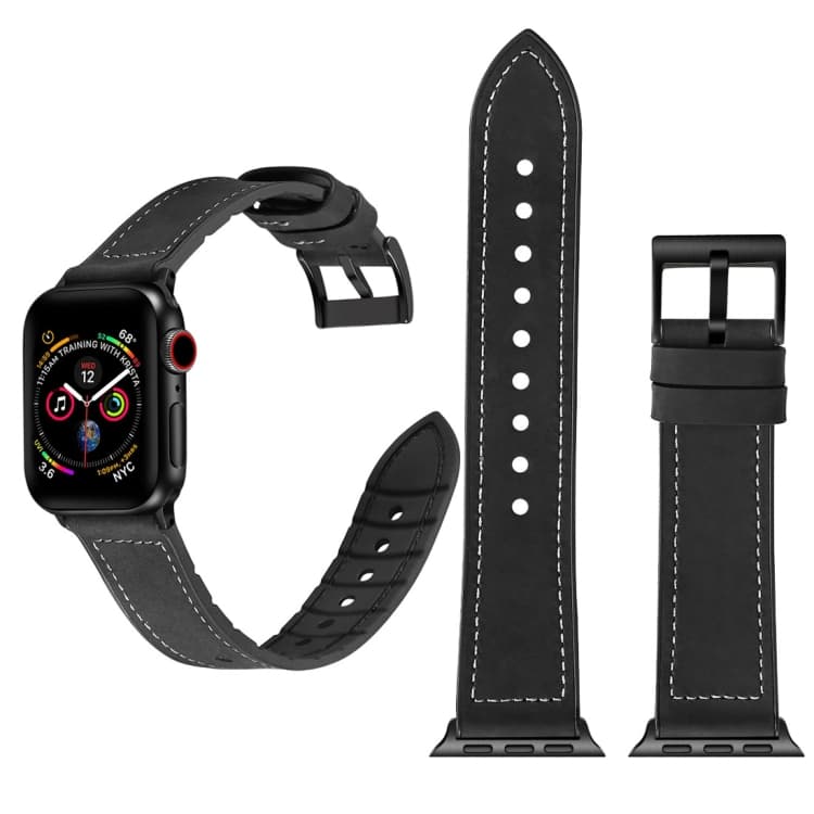 Cinturino per orologio in TPU tinta unita + acciaio inossidabile per Apple Watch Series 7 41mm / 6 & SE & 5 & 4 40mm / 3 & 2 & 1 38mm (Nero) - Immagine 1