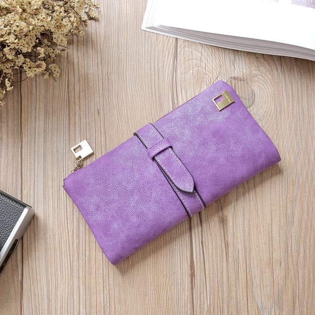 Solid Drawstring Nubuck Leather Zipper Long Women Wallet Phone Bag Purse Card Holder(Purple) - Immagine 1