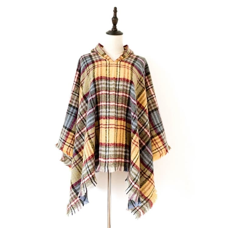Spring Autumn Winter Checkered Pattern Hooded Cloak Shawl Scarf, Length (CM): 135cm(DP-05 Yellow) - Immagine 1