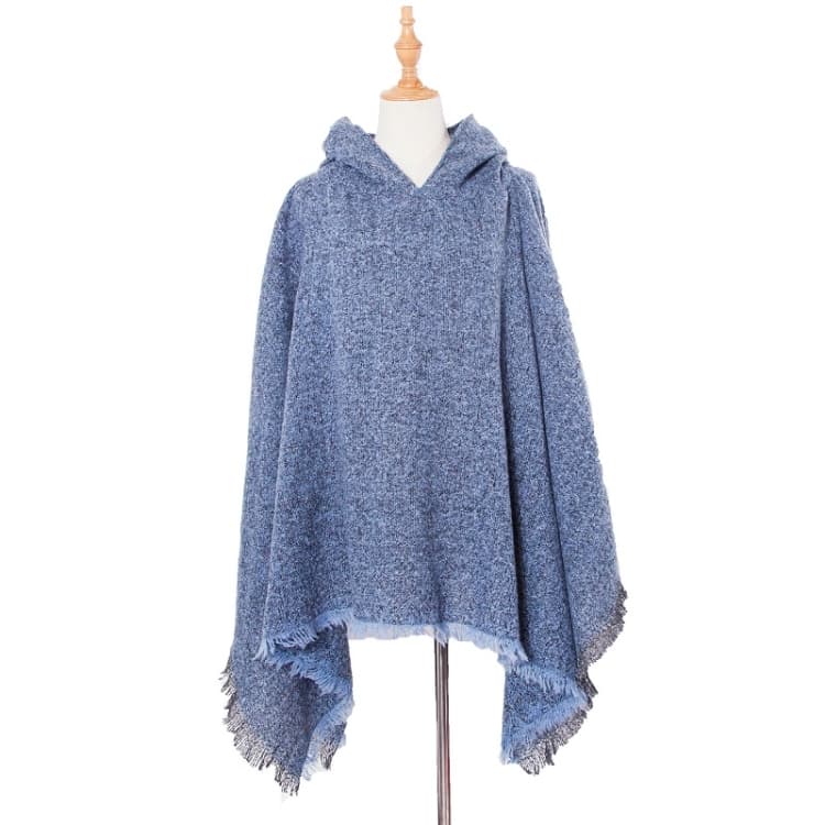 Spring Autumn Winter Checkered Pattern Hooded Cloak Shawl Scarf, Length (CM): 135cm(DP3-07 Denim Blue) - Immagine 1