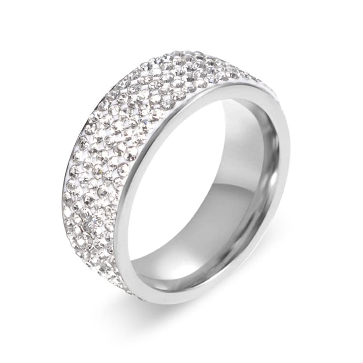 Anello Eternity in Acciaio Inossidabile per Fede Nuziale, Impegno, Promessa, con Cristalli e Strass Incastonati, Giro Tondo, 57 mm, Taglia USA: 10, Diametro Interno: 20 mm, Perimetro: 62,8 mm - Immagine 1