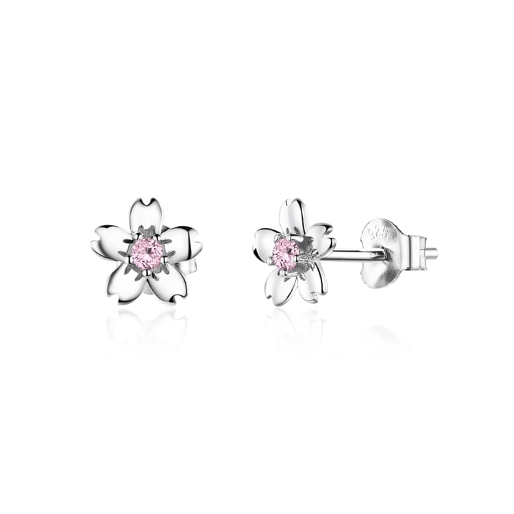 Orecchini a fiore in argento sterling S925, orecchini in zircone semplici e di classe - Immagine 1