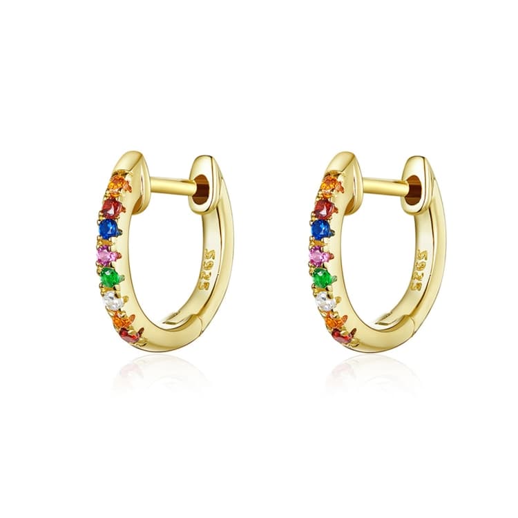 Orecchini arcobaleno in argento sterling S925 con zirconi, colore: oro - Immagine 1