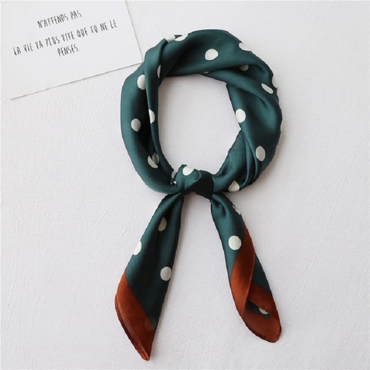 Foulard professionale quadrato in seta con pois per donna, estate, 70 x 70 cm (verde scuro con pois) - Immagine 1