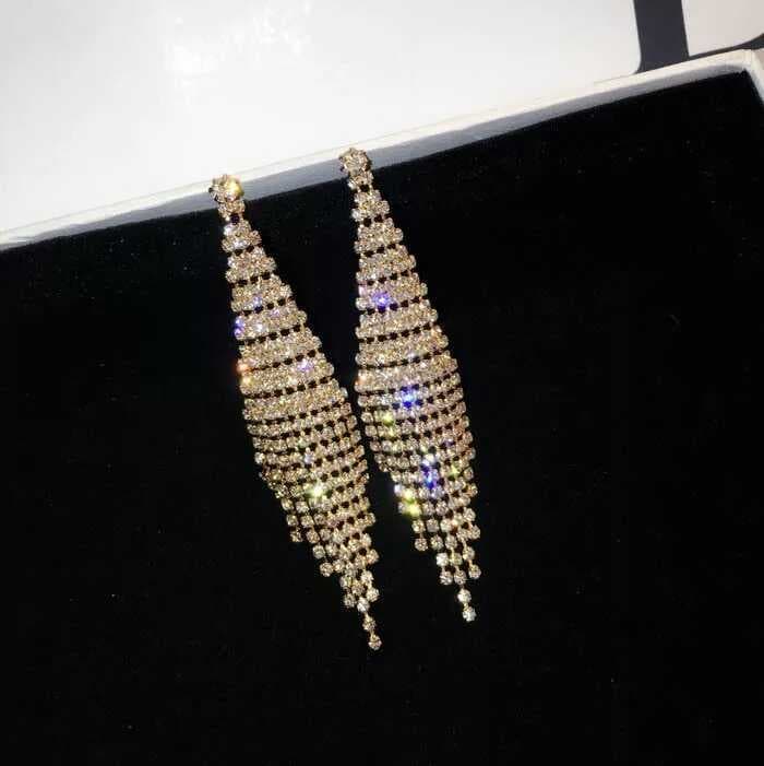 Orecchini a nappa bicolore con diamante Super Flash per donna (orecchini a clip dorati) - Immagine 1