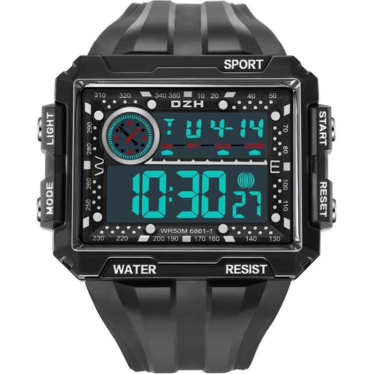 SYNOKE 6861 Outdoor Luminous Waterproof Multi-Function Square Large Screen Display Sports Electronic Watch(Black) - Immagine 1