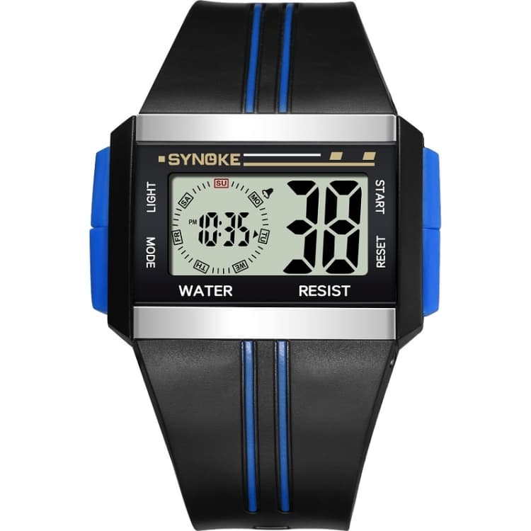 SYNOKE 9222 Men Large Screen Square Multi-Function Waterproof Luminous Electronic Watch(Blue) - Immagine 1