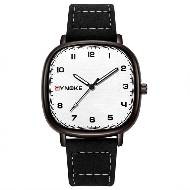 SYNOKE Men Quartz Watch Sport Retro Simple Leather Strap Quartz Watch Teenage Student Wristwatch(Black White) - Immagine 1