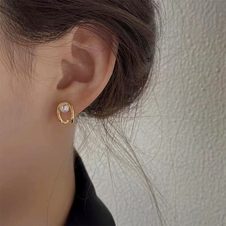 Orecchini a doppio strato in perla leggera di lusso per donna, orecchini con diamante, specifica: EH0939 - Immagine 1