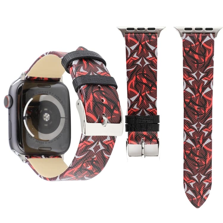 Cinturino in pelle genuina con stampa di spine per Apple Watch Ultra 49mm e Watch Ultra 2 49mm / Series 10 46mm / 9&8&7 45mm / SE 3&SE 2&6&SE&5&4 44mm / 3&2&1 42mm (Rosso) - Immagine 1