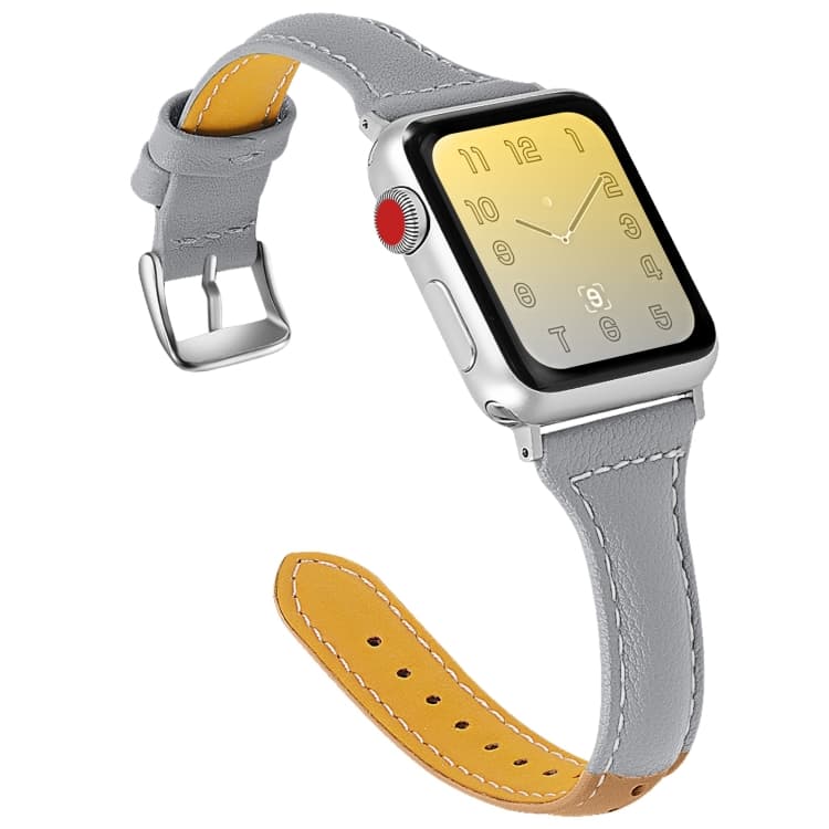 Three-color T-shape Leather Watch Band For Apple Watch Series 9&8&7 41mm / SE 3&SE 2&6&SE&5&4 40mm / 3&2&1 38mm(Coffee Grey+Grey) - Immagine 1