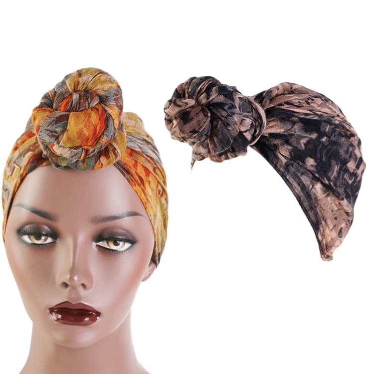 Tie-Dye Ball Turban Hat Ethnic Style Knotted Hat Ladies Scarf Wrap Head Hat(Black) - Immagine 1