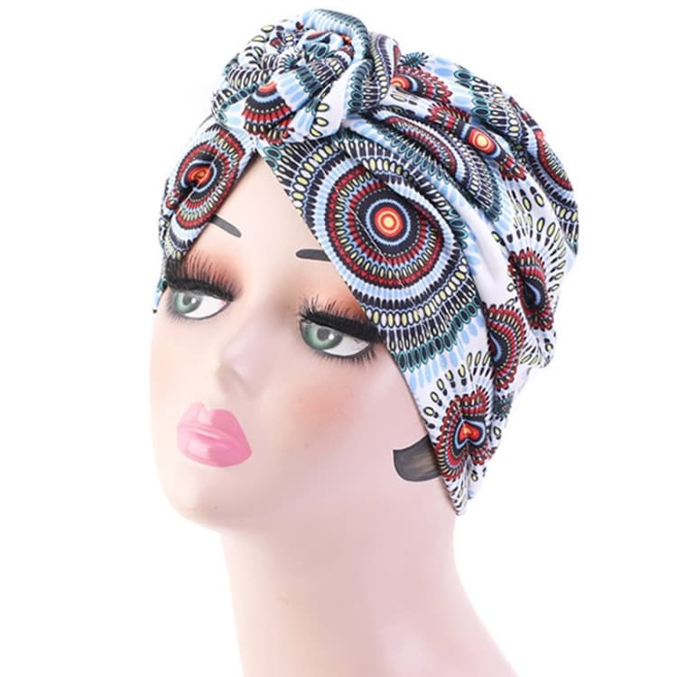 TJM-342 Cotton Whirlpool Flower Shape Turban Hat(Circle Lake Blue) - Immagine 1