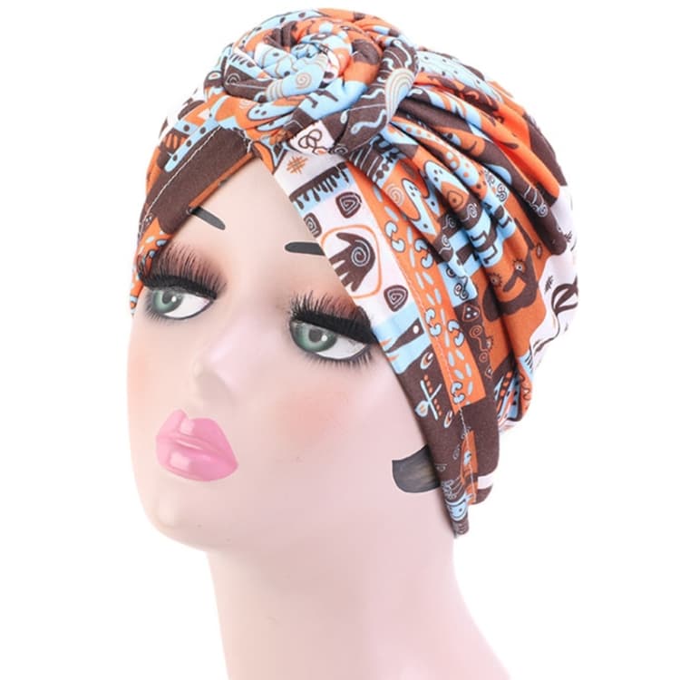 TJM-342 Cotton Whirlpool Flower Shape Turban Hat(Geometric Orange) - Immagine 1