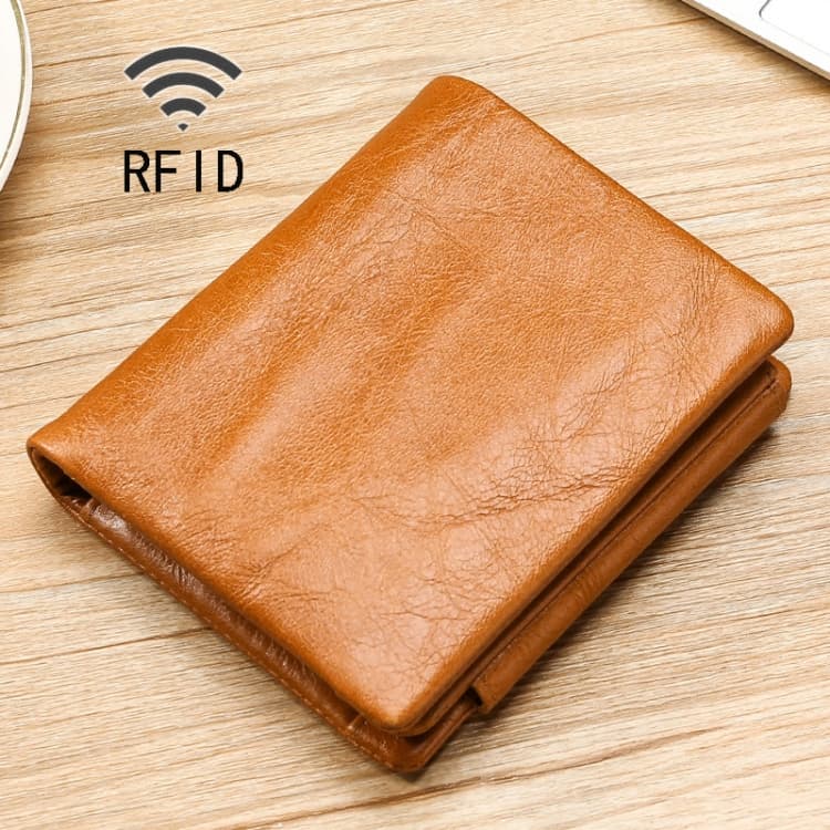 TP-191 Oil Wax Leather Multi-functional RFID Three-fold Wallet(Brown) - Immagine 1