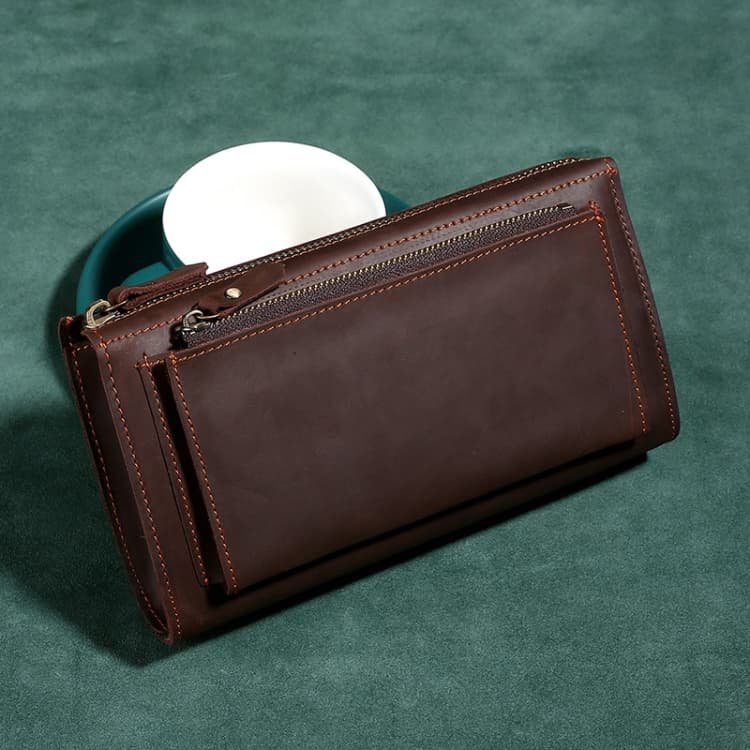 TP-6029 Crazy Horse Leather Men Clutch Large Capacity Mobile Phone Bag Wallet(Dark Brown) - Immagine 1