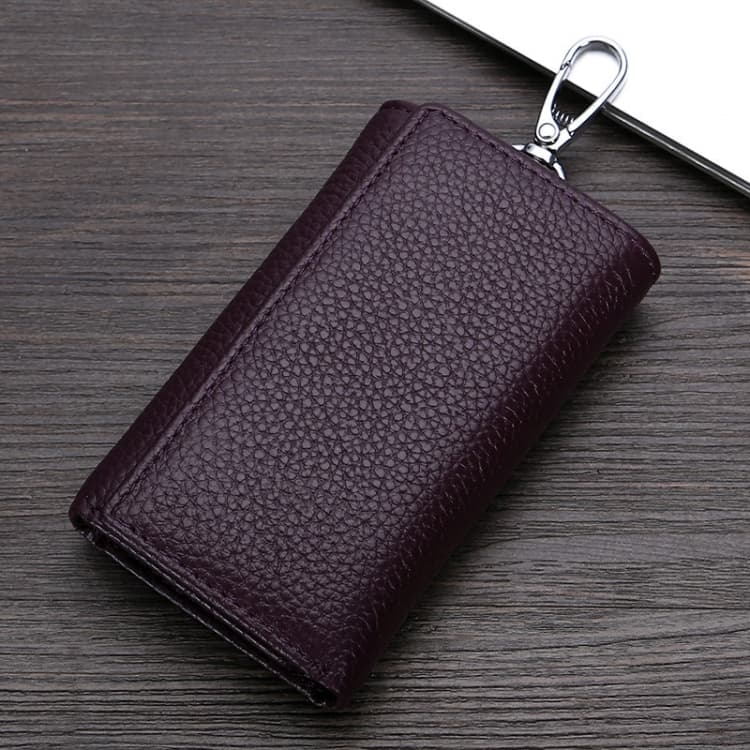 TP-9090K Genuine Leather Multifunctional Tri-Fold Key Coin Purse(Purple) - Immagine 1