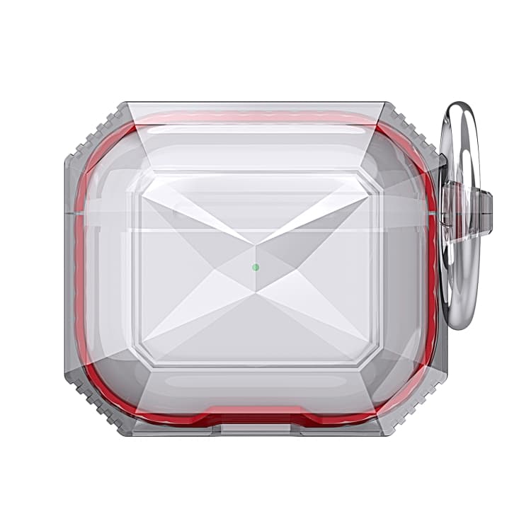 Custodia protettiva trasparente bicolore anti-caduta in TPU per auricolari con gancio per AirPods 4 (Rosso) - Immagine 1