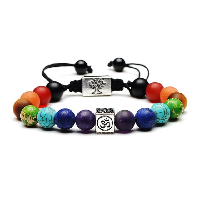 Bracciale Yoga in Corda con Perline Multicolori e Pietre dell'Albero della Vita (Argento Multicolore) - Immagine 1