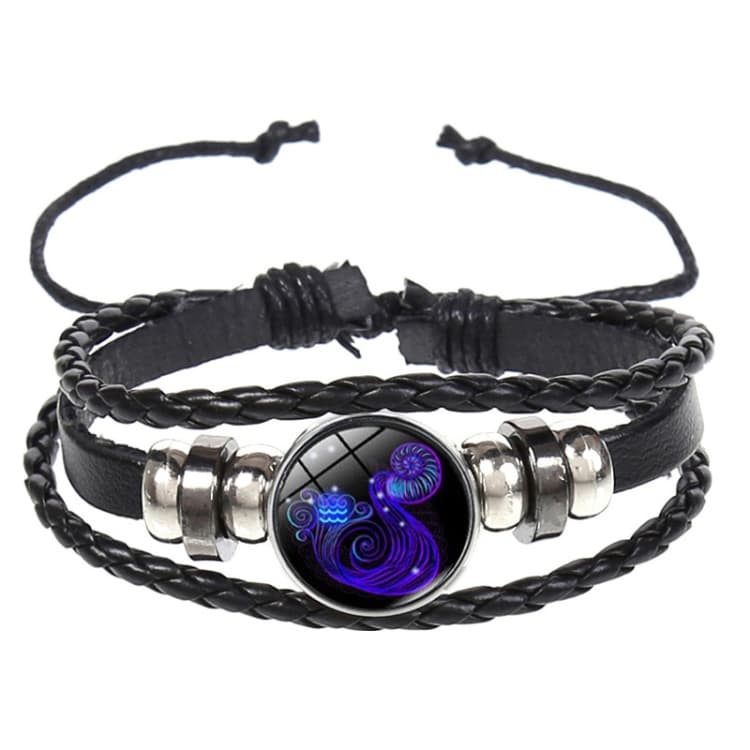 Bracciale Luminoso delle Dodici Costellazioni in Corda di Cuoio Retro, Stile: Acquario - Immagine 1