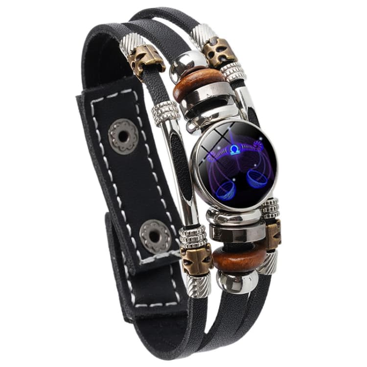 Bracciale in corda di cuoio con perle intrecciate e luce delle dodici costellazioni, Stile: Cielo - Immagine 1