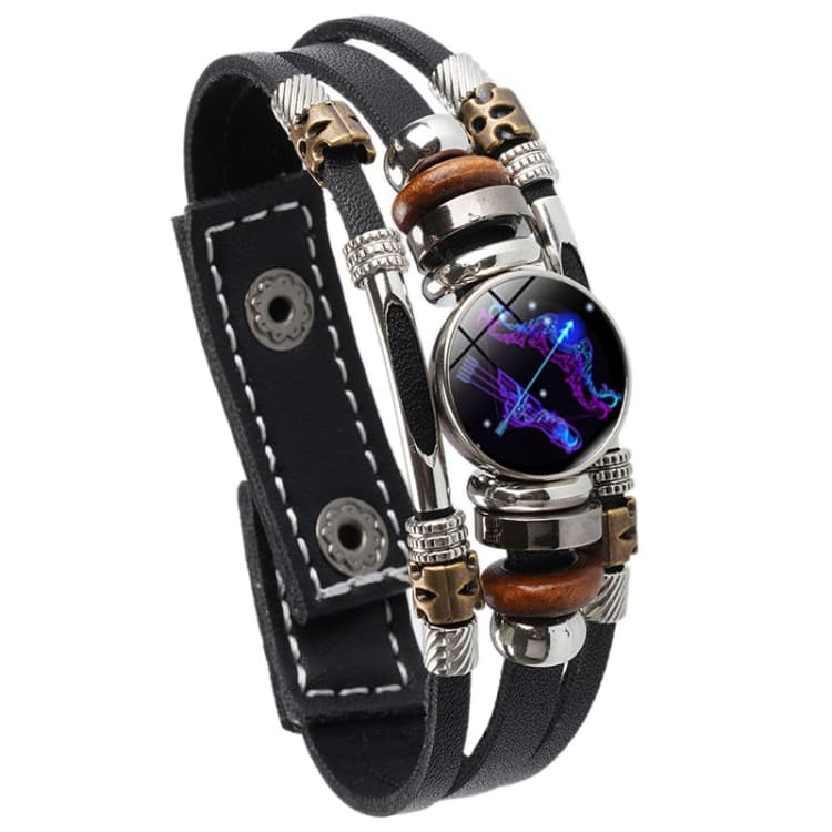 Bracciale in corda di cuoio con perle intrecciate e luce notturna delle Dodici Costellazioni, Stile: Sagittario - Immagine 1
