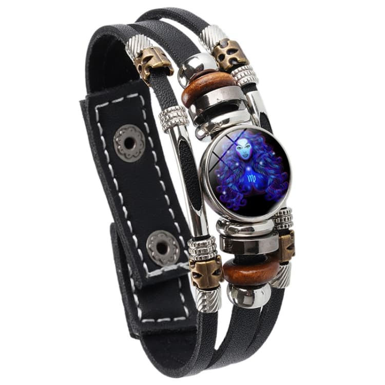 Bracciale in corda di cuoio con perle intrecciate e luce notturna delle dodici costellazioni, stile: Vergine - Immagine 1