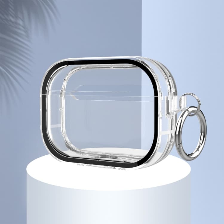 Custodia per auricolari wireless antigoccia bicolore in PC+TPU con gancio per AirPods Pro (Nero) - Immagine 1