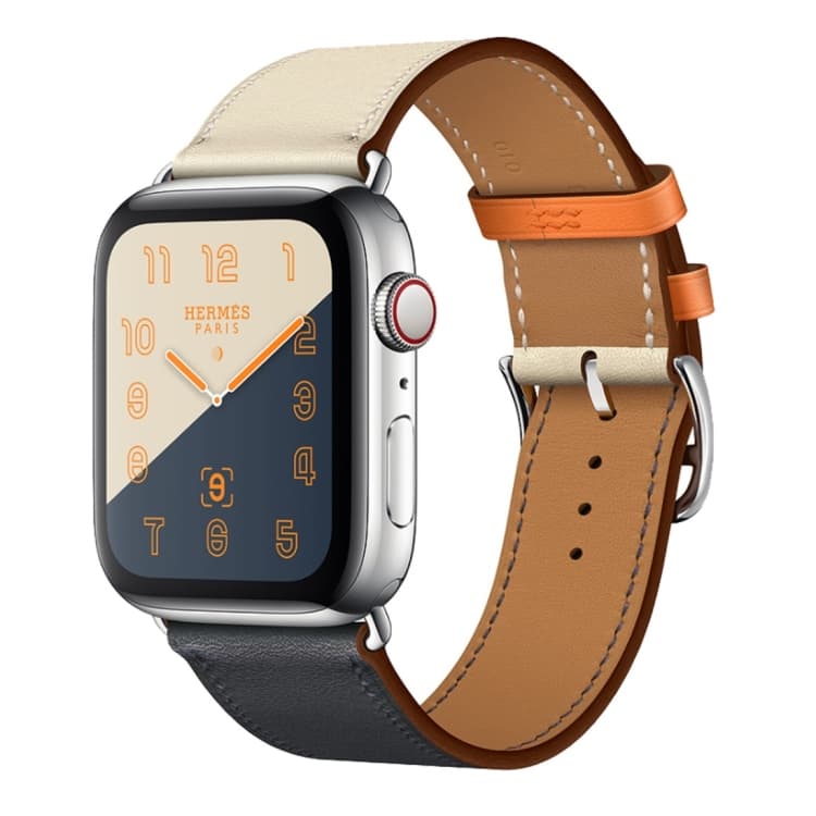 Cinturino per orologio in pelle a doppio colore con anello singolo per Apple Watch Serie 3 e 2 e 1 38mm, Colore: Blu brillante+Rosa bianco+Arancione - Immagine 1
