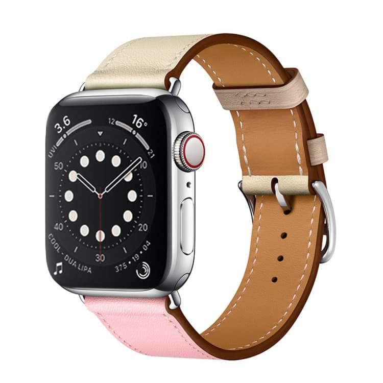 Cinturino per orologio in pelle a doppio colore con singolo anello per Apple Watch Serie 3 e 2 e 1 38mm, Colore: Rosa Ciliegia+Rosa Bianco+Argilla Ceramica - Immagine 1