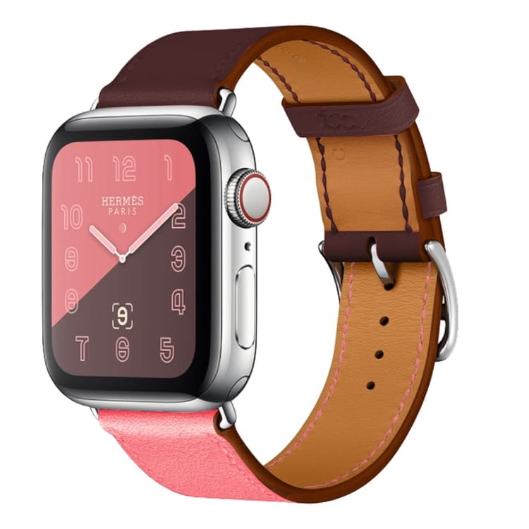 Cinturino in pelle a due colori con anello singolo per Apple Watch Serie 3 & 2 & 1 38mm, Colore: Rosa + Rosso vino - Immagine 1