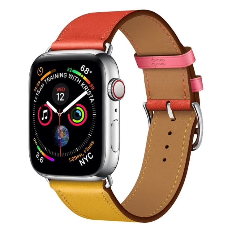 Cinturino per orologio in pelle a due colori con anello singolo per Apple Watch Serie 3 e 2 e 1 42mm, Colore: Ambra+Arancione Rosso+Rosso Chiaro - Immagine 1
