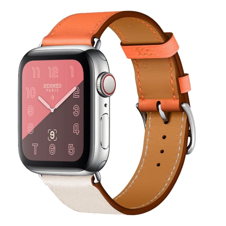 Cinturino per orologio in pelle a doppio colore con anello singolo per Apple Watch Serie 3 & 2 & 1 42mm, Colore: Bianco Riso+Arancione - Immagine 1