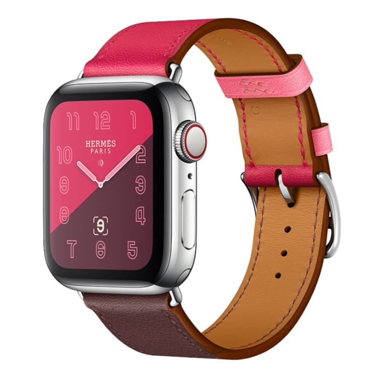 Cinturino per orologio in pelle a due colori con anello singolo per Apple Watch Serie 3 e 2 e 1 42mm, Colore: Rosso Vino + Rosso Rosa Scuro + Rosso Rosa Chiaro - Immagine 1