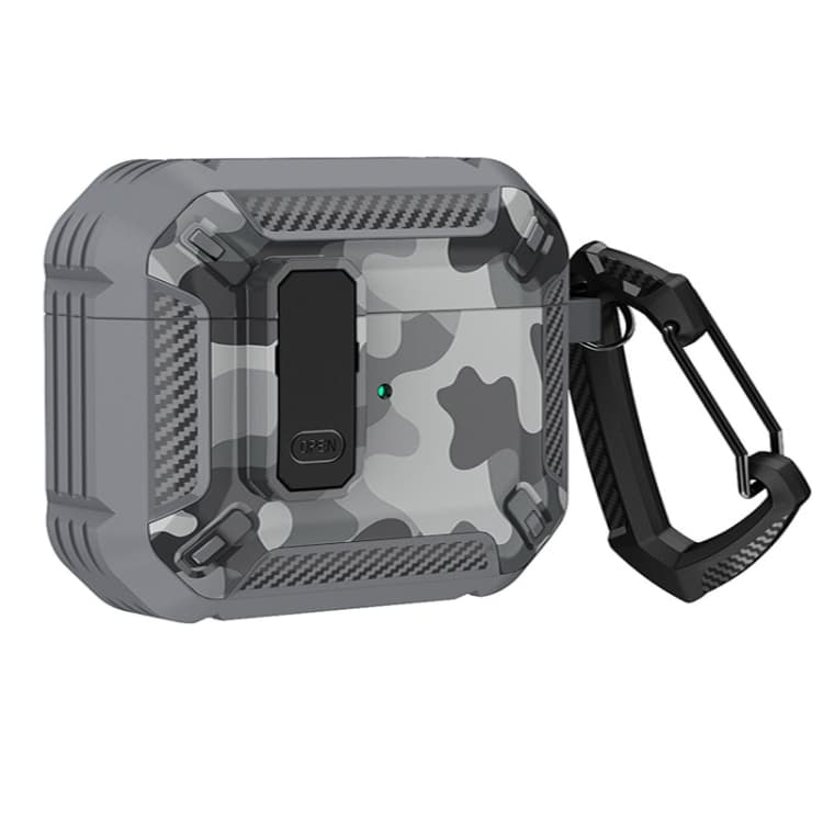 Custodia per auricolari bicolore stampata con blocco a scorrimento e moschettone per AirPods Pro (Grigio + Grigio mimetico) - Immagine 1