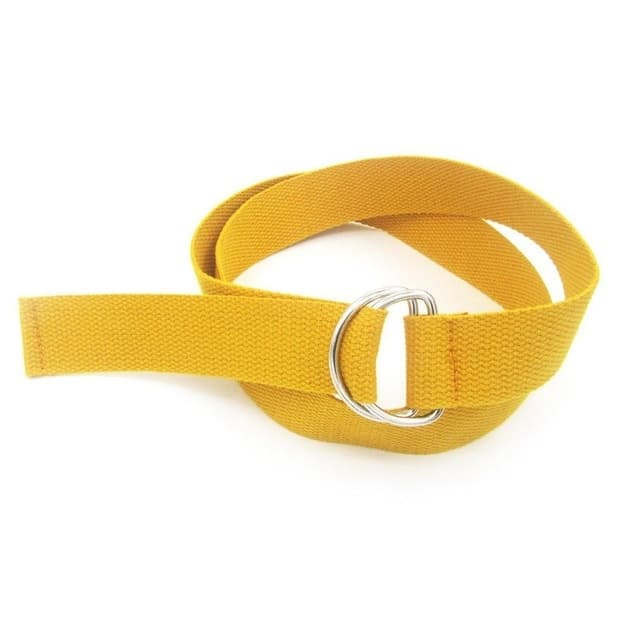 Cinture in tela unisex con doppia fibbia ad anello, cintura in tela casual solida, lunghezza: 105 x 3,2 cm (giallo) - Immagine 1