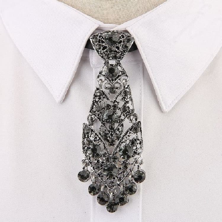 Accessorio per collo a farfalla in metallo con diamante unisex (diamante nero su nero)